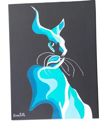 Toile coton 30x40 - Chat vert